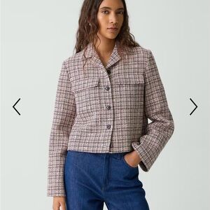 Theory Women’s Cropped Tweed Jacket in Cotton-Blend Pink-Multi Size 12 NWT